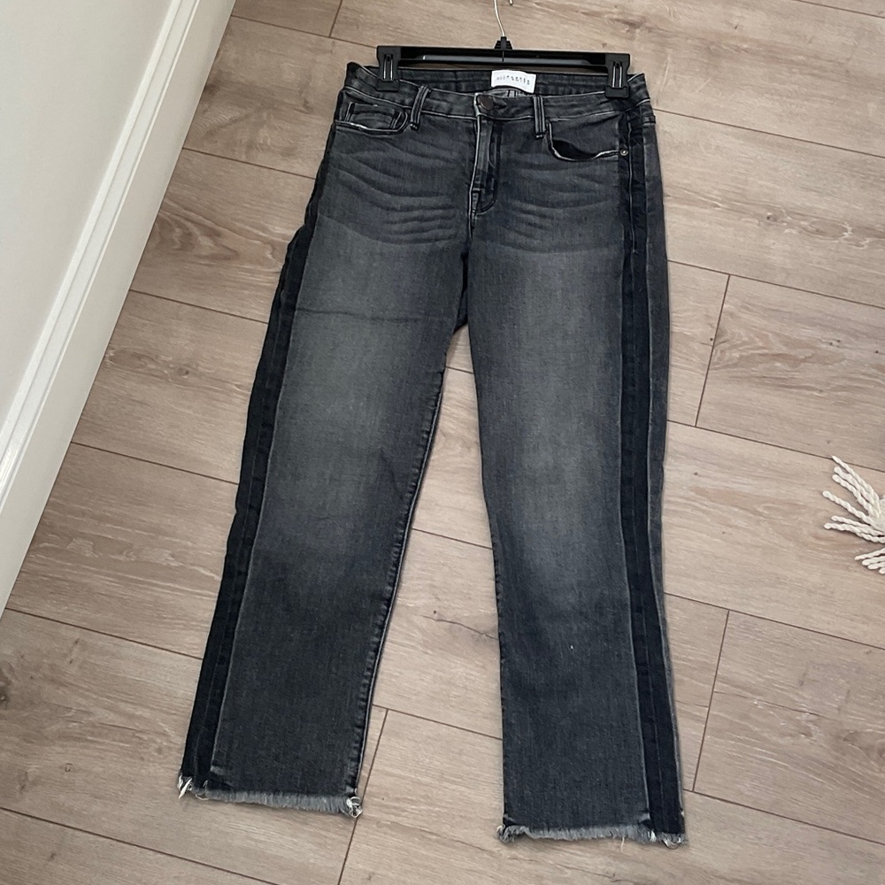 PARKER SMITH Black Two-Tone Straight-Leg Jeans with Side Stripe